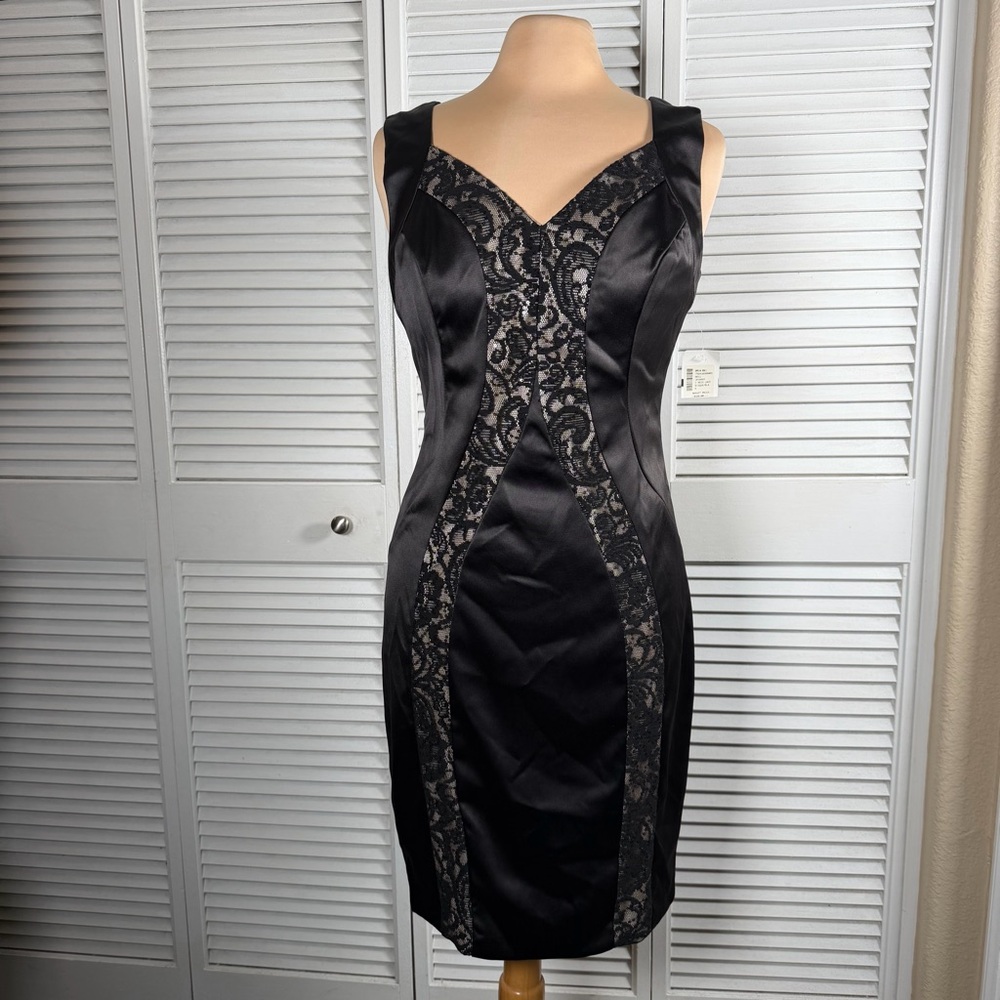 JAX Black Lace & Satin Sheath Dress –‎ Size 6 – NWT
